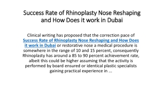 Success Rate of Rhinoplasty Nose Reshaping and How Does it work in Dubai