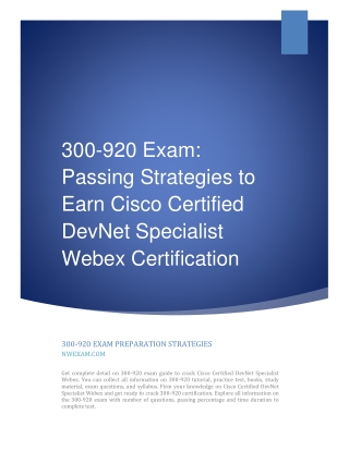 300-920 Exam: Passing Strategies to Earn Cisco Certified DevNet Specialist Webex