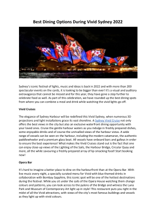Best Dining Options During Vivid Sydney 2022