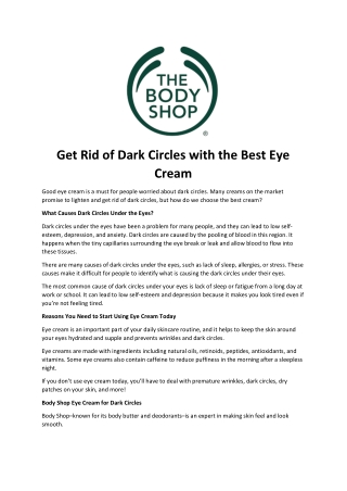 Get Rid of Dark Circles with the Best Eye Cream