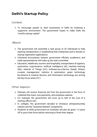 Delhi’s Startup Policy