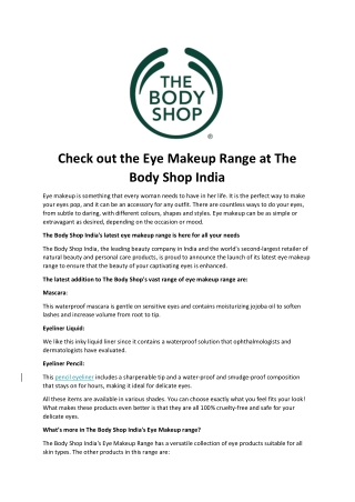 Check out the Eye Makeup Range at The Body Shop India