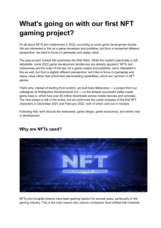 What's going on with our first NFT gaming project