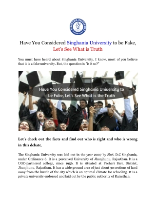 Have You Considered Singhania University to be Fake, Let's See What is Truth