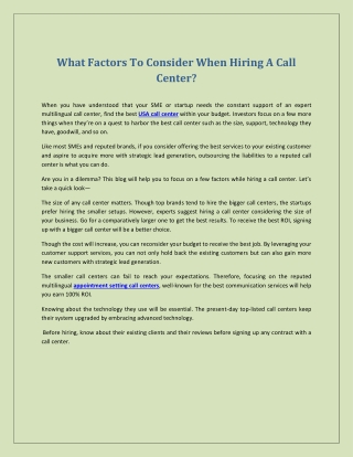 What Factors To Consider When Hiring A Call Center