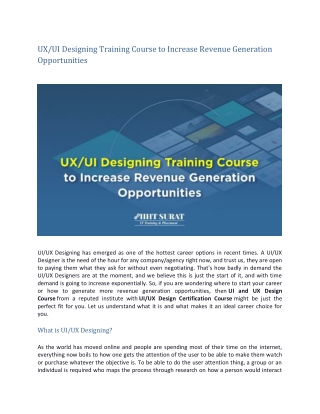 UX/UI Designing Training Course to Increase Revenue Generation Opportunities