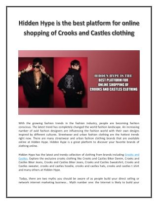 Hidden Hype is the best platform for online shopping of Crooks and Castles clothing