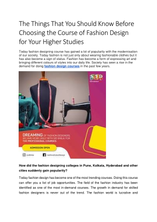 The Things That You Should Know Before Choosing The Course Of Fashion Design