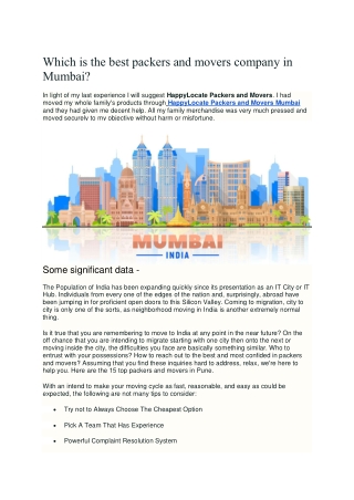 Which is the best packers and movers company in Mumbai