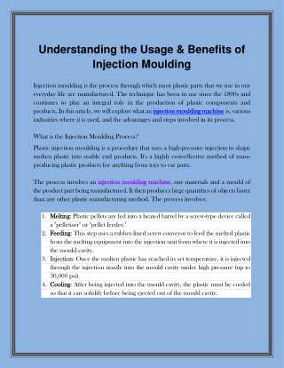 Understanding the Usage & Benefits of Injection Moulding