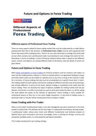 Future and Options in Forex Trading