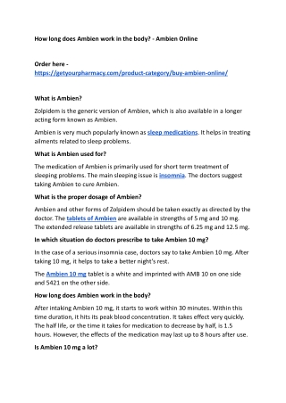 How long does Ambien work in the body_ - Ambien Online