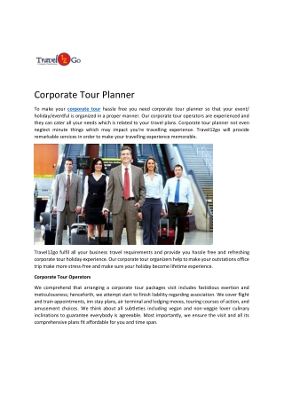 Corporate Tour Planner