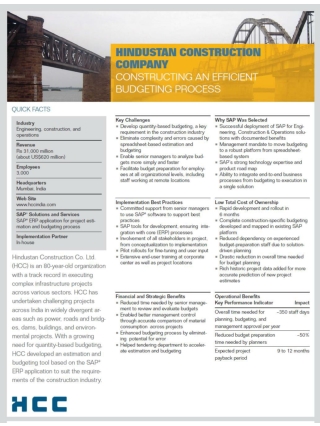 Success Story : SAP implementation at HCC by Highbar Technocrat