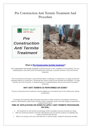 Pre Construction Anti Termite Treatment And Procedure