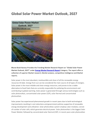 Global Solar Power Market Outlook, 2027