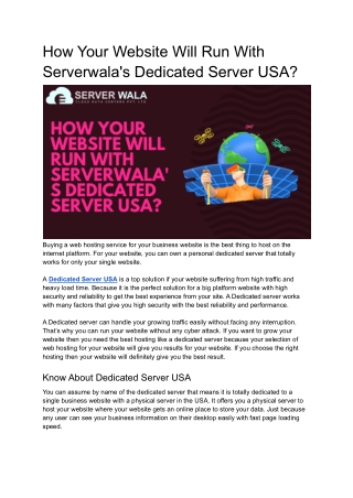 How Your Website Will Run With Serverwala's Dedicated Server USA_