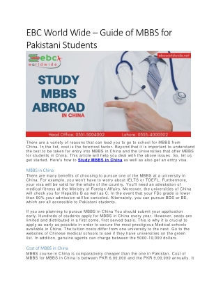 EBC World Wide – Guide of MBBS for Pakistani Students