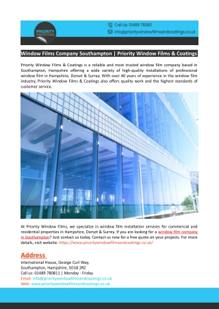 Window Films Company Southampton