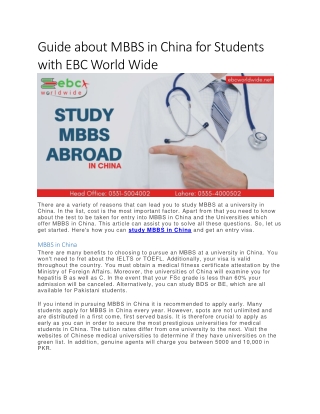 Guide about MBBS in China for Students with EBC World Wide