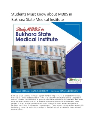 Students Must Know about MBBS in Bukhara State Medical Institute