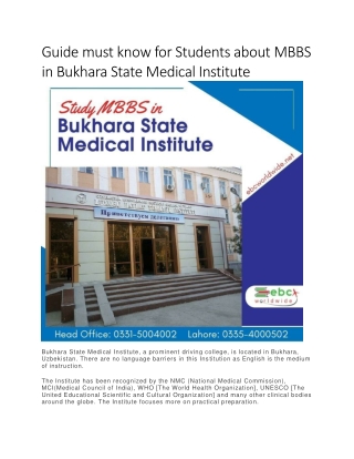 Guide must know for Students about MBBS in Bukhara State Medical Institute