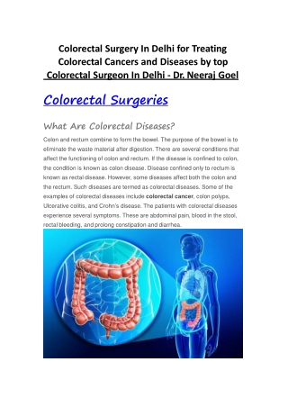 Colorectal Surgery In Delhi for Treating Colorectal Cancers and Diseases by top Colorectal Surgeon In Delhi  Dr Neeraj G