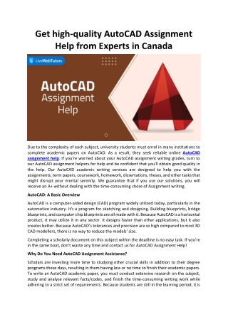 Get high-quality AutoCAD Assignment Help from Experts in Canada