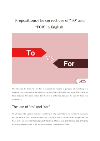 Prepositions The correct use of “TO” and “FOR” in English