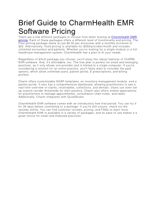 Brief Guide to CharmHealth EMR Software Pricing