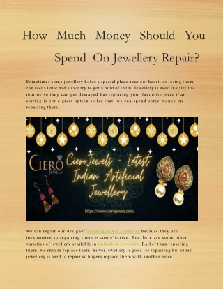 How Much Money Should You Spend On Jewellery Repair