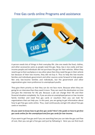 Free Gas cards online Programs and assistance