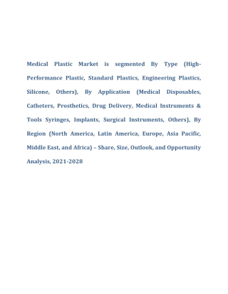 Medical Plastic Market Demand, Size and Share Analysis Report