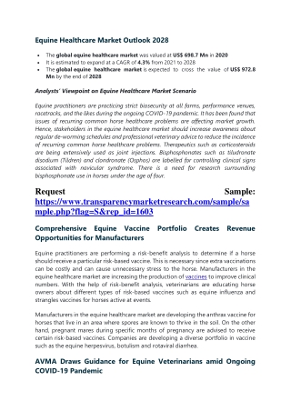Equine Healthcare Market Outlook 2028