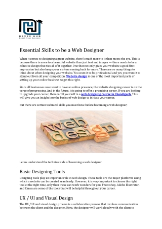 Web Designing Course In Chandigarh | Devex Hub