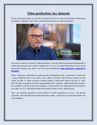 Video production key elements