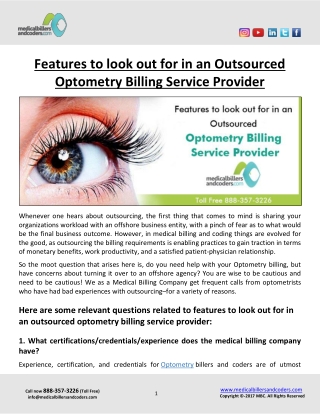 Features to look out for in an Outsourced Optometry Billing Service Provider