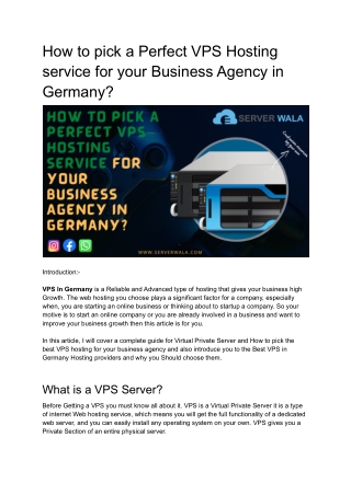 How to pick a Perfect VPS Hosting service for your Business Agency in Germany