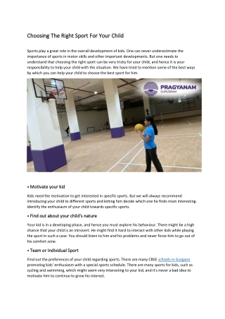 Choosing The Right Sport For Your Child