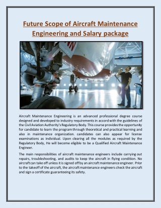 Future Scope of Aircraft Maintenance Engineering and Salary package