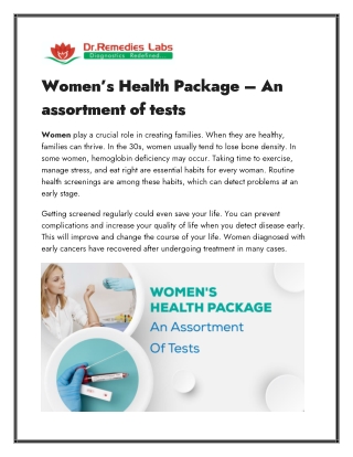 Women’s Health Package An assortment of tests