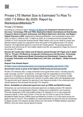 Private LTE Market Predicted to grow USD 7.5 billion by 2025, Trends