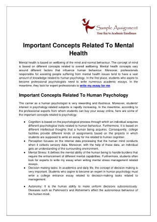 Important Concepts Related To Mental Health