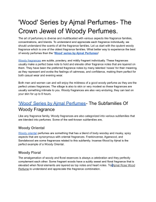 'Wood' Series by Ajmal Perfumes- The Crown Jewel of Woody Perfumes