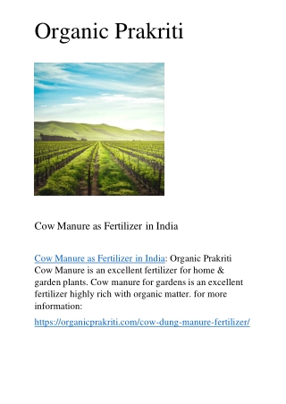 Cow Manure as Fertilizer in India