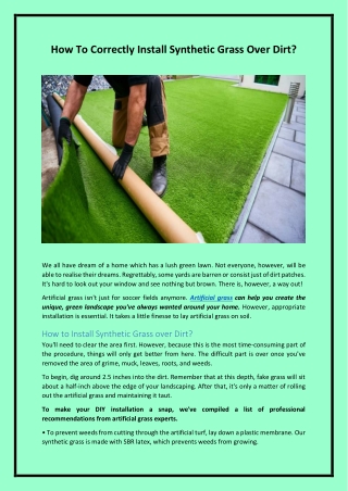 How To Correctly Install Synthetic Grass Over Dirt?