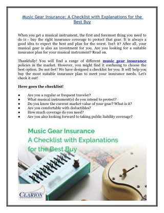 Music Gear Insurance - A Checklist with Explanations for the Best Buy