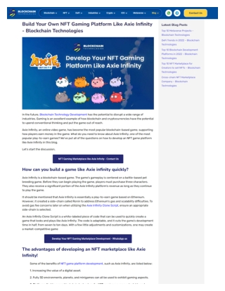 Build Your Own NFT Gaming Platform Like Axie Infinity - Blockchain Technologies