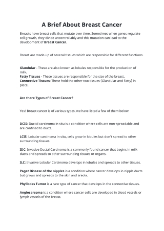 A Brief About Breast Cancer