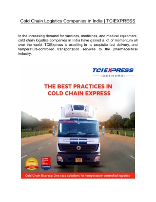 Cold Chain Logistics Companies in India  | TCIEXPRESS